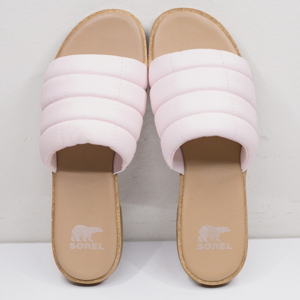 SOREL Ella III‎ Puffy Quilted Leather Slide Sandals Minimalist Pink Sz 6
